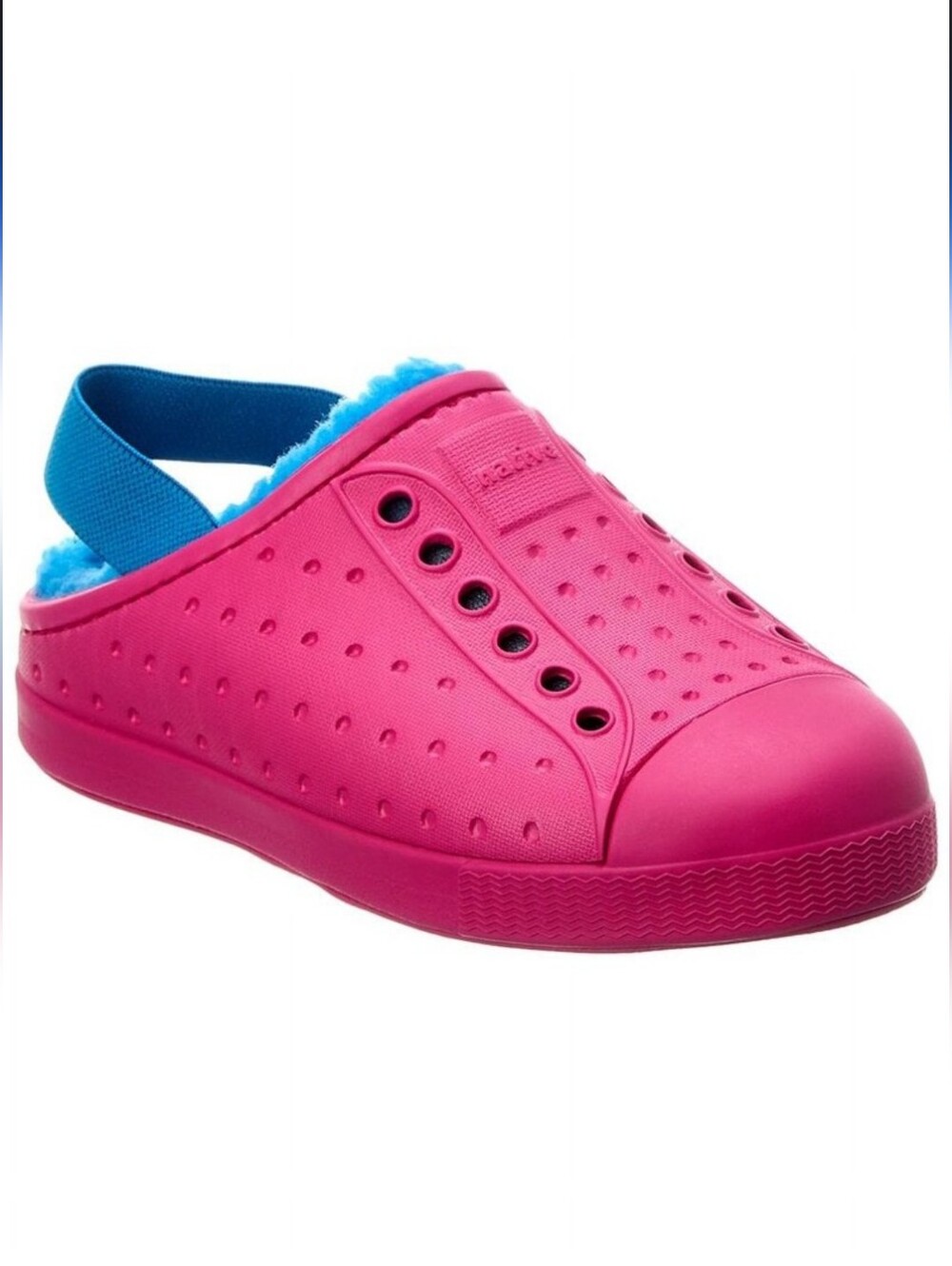 Native Jefferson Kids Cozy Pink Slip-On Clog with Blue Heel Strap 4